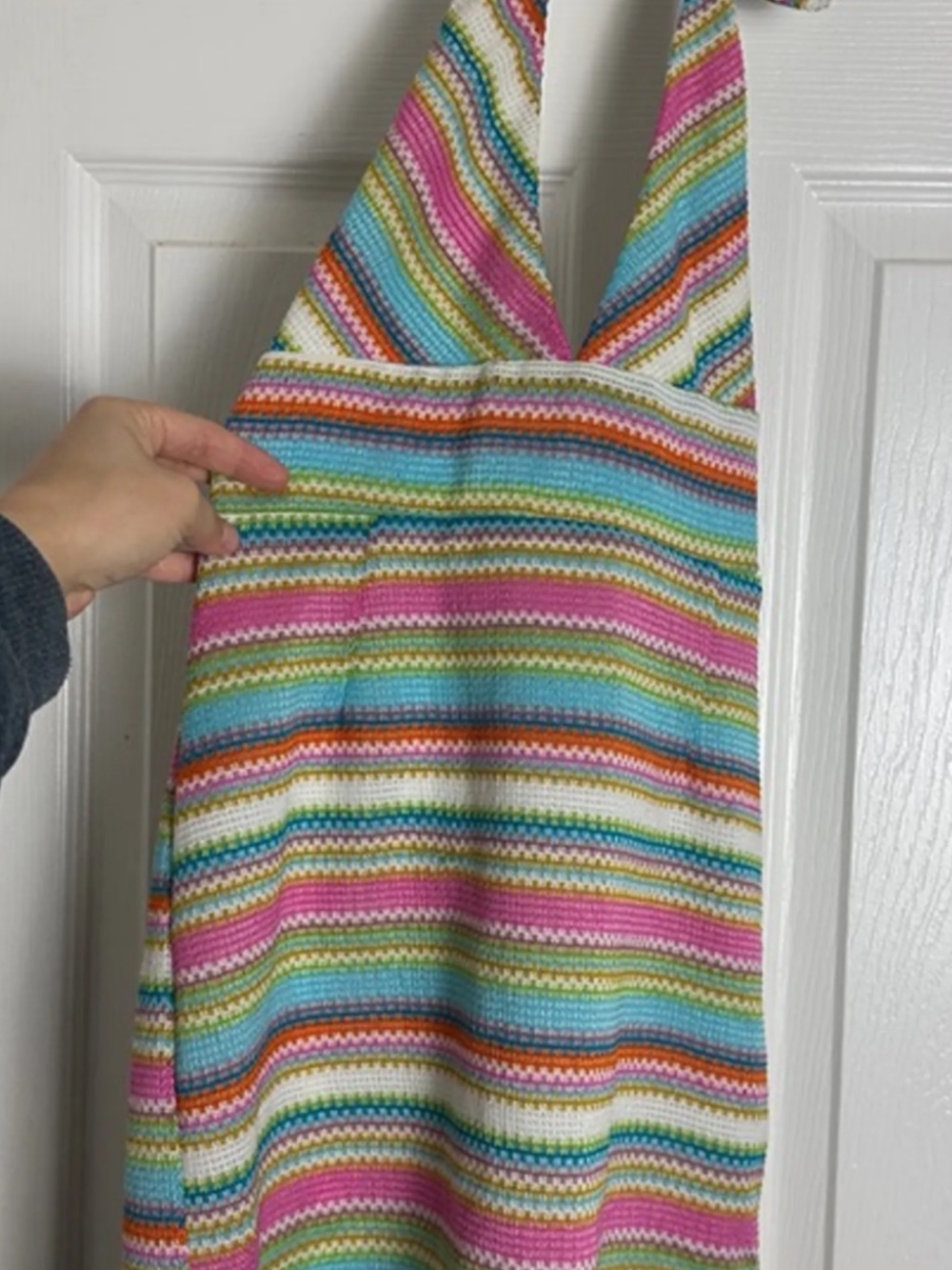 Striped Multicolor Halter Summer Dress - Pink, Blue & Green